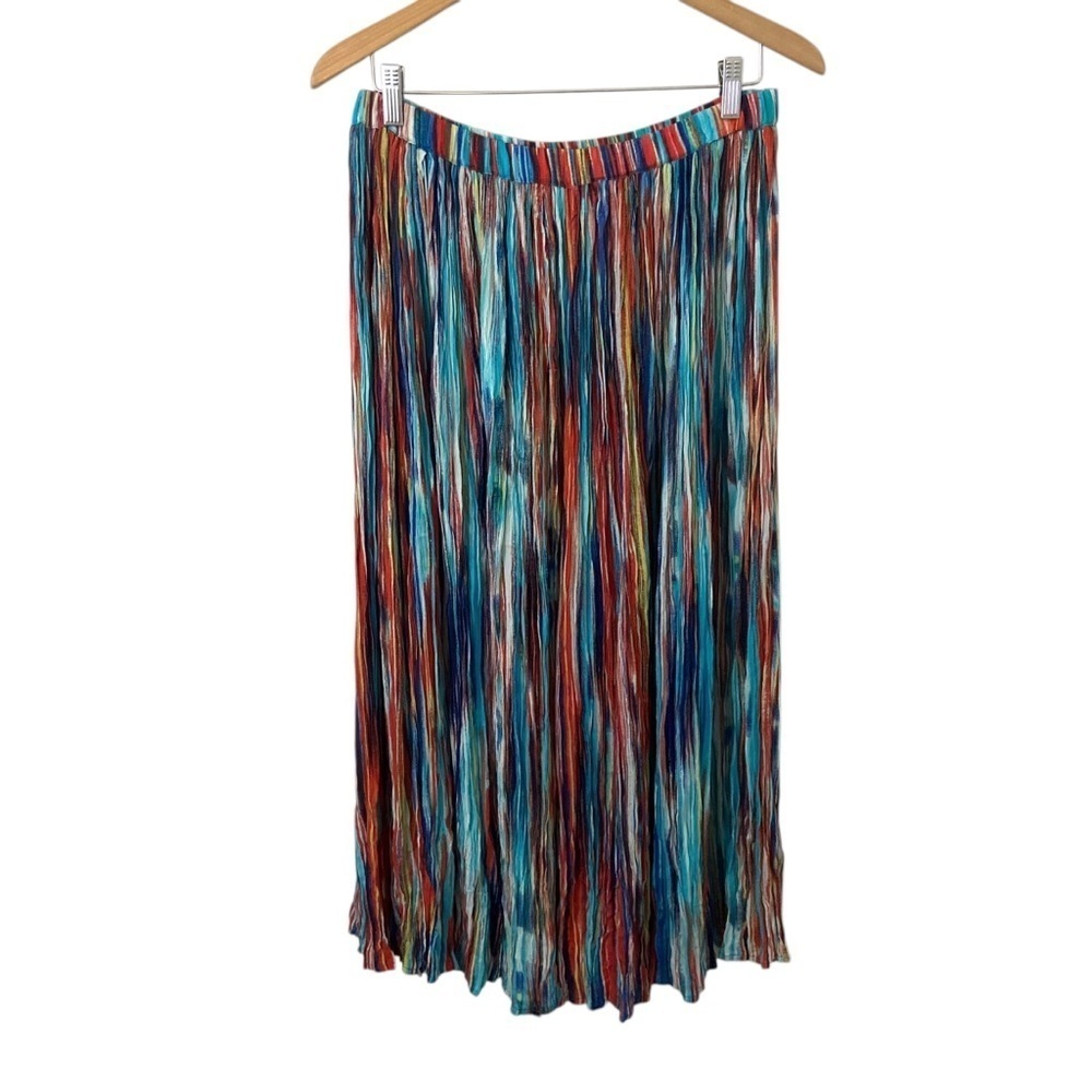 New Direction Multicolored Rainbow Crinkled Broomstick Skirt Gypsy Petite Large